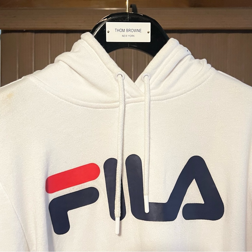 FILA White / Red / Blue Drawstring Hoodie Men’s Medium 100% Cotton
